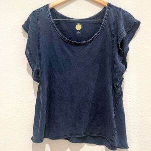 Daily Practice by Anthropologie Navy Blue Cotton Flutter Sleeve Tee Shirt XL